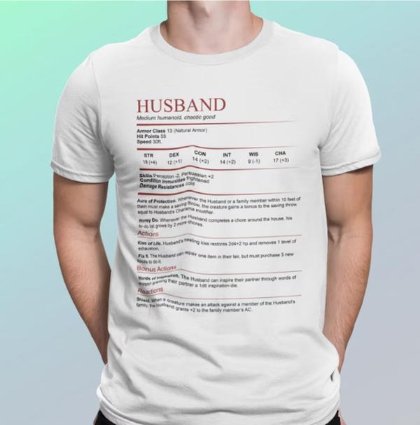 D&D Husband Stat Block Shirt Dungeons Dragons T-Shirts, Hoodie, Sweatshirt - T-Shirt, Sweatshirt, Hoodie