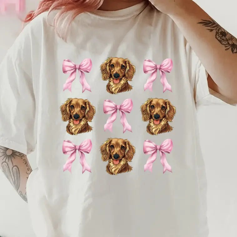 Dachshund Long Haired Bows Shirt ~ Relaxed Fit Printed USA Womenswear Casual Comfort Cotton Top Athletic Boho Chic T-Shirts, Hoodie, Sweatshirt - T-Shirt, Sweatshirt, Hoodie