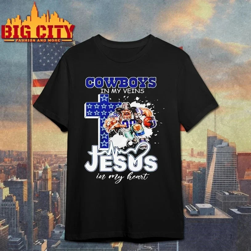 Dallas Cowboys In My Veins Jesus In My Heart 2025 shirt Unisex T-shirt, Sweatshirt, Hoodie, Long Sleeve Tee - T-Shirt, Sweatshirt, Hoodie