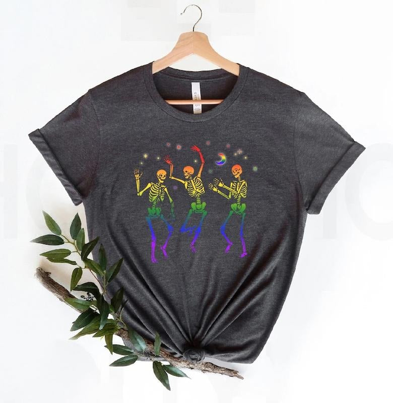 Dancing Skeleton Rainbow Shirt Skeleton Dancing Skeletons Halloween Shirt LGBTQ Shirt Trans Shirt Pride Ally Pride Month T-Shirts, Hoodie, Sweatshirt - T-Shirt, Sweatshirt, Hoodie
