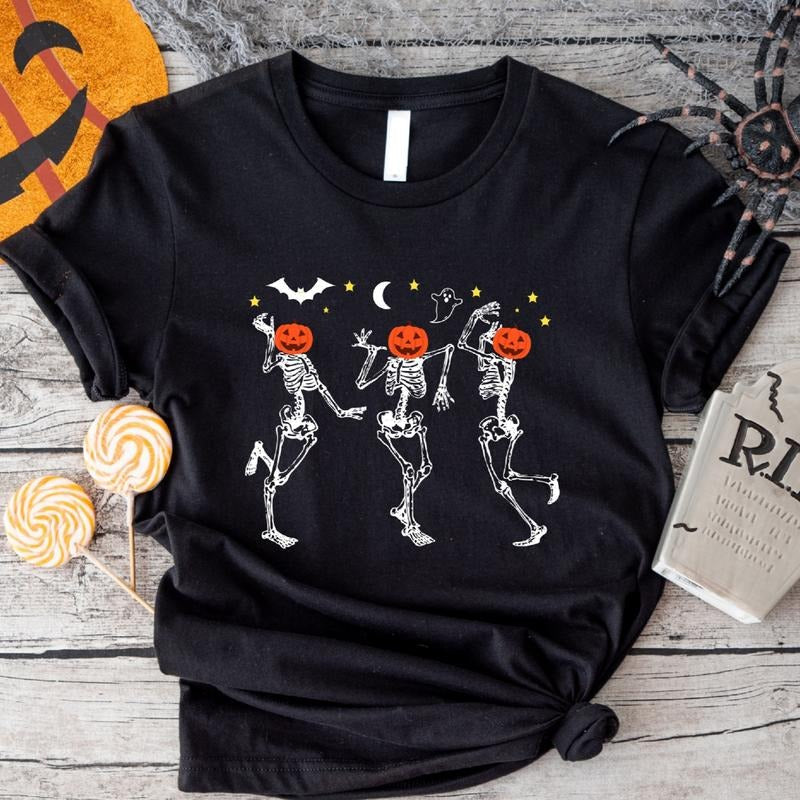Dancing Skeleton Matching Pumpkin Halloween Party Shirt Fall Woman Spooky Season T-Shirts, Hoodie, Sweatshirt - T-Shirt, Sweatshirt, Hoodie
