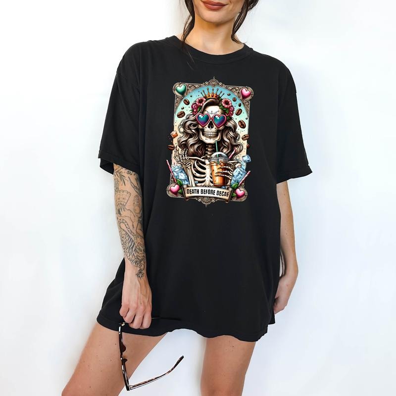 Death Before Decaf Funny Tarot Comfortable Shirt Dark Humor T-Shirts, Hoodie, Sweatshirt - T-Shirt, Sweatshirt, Hoodie