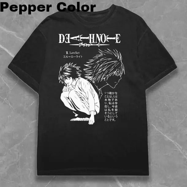 Death Notes Anime Hip Hop Short Sleeve KIRA L Lawliet Retro Tops Streetwear Summer T-Shirts, Hoodie, Sweatshirt - T-Shirt, Sweatshirt, Hoodie