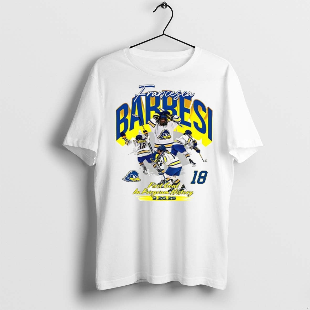 Delaware Ice Hockey Francesca Barresi First Goal In Program History 2025 T Shirts Unisex T-shirt, Sweatshirt, Hoodie, Long Sleeve Tee - T-Shirt, Sweatshirt, Hoodie