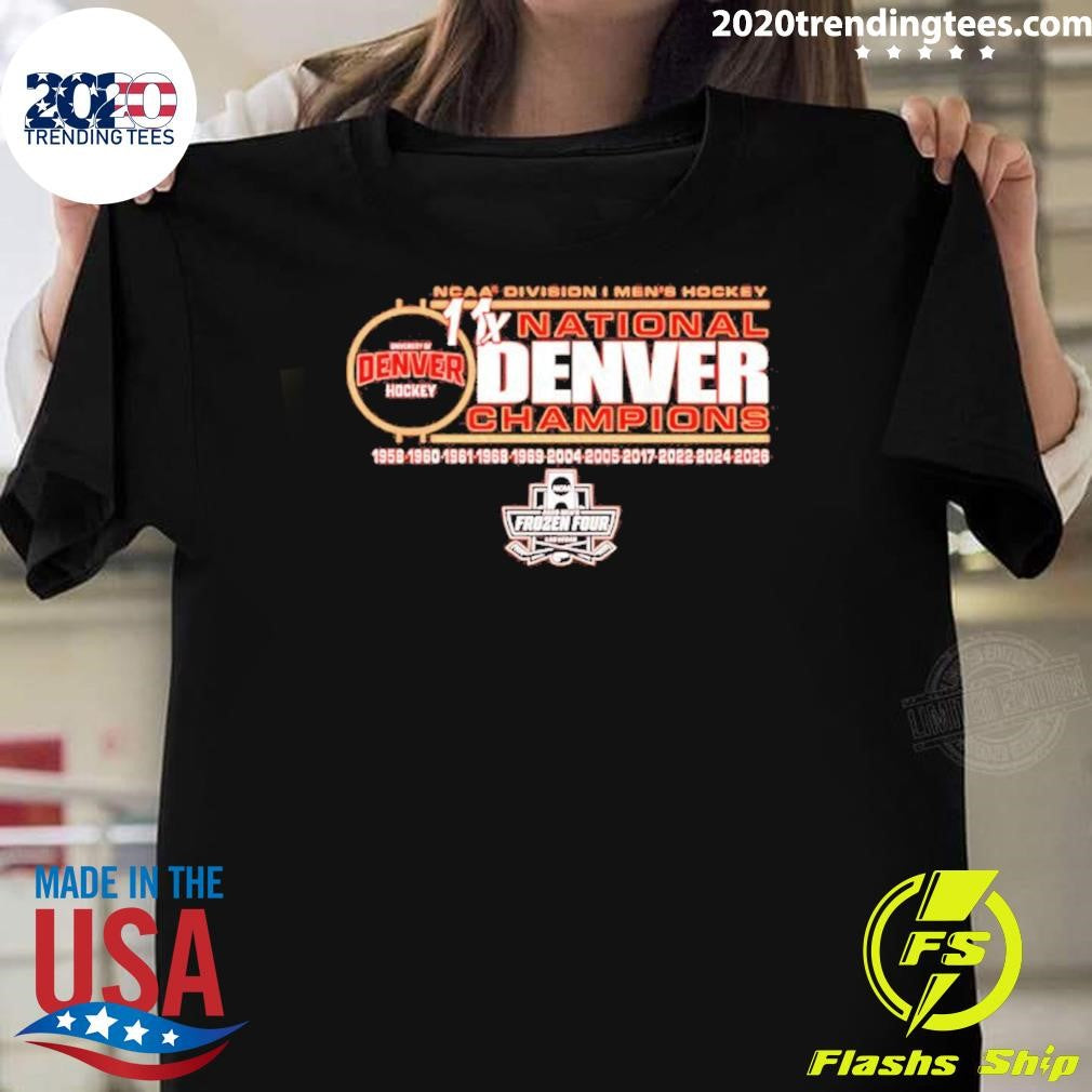 Denver Pioneers 11-time Ncaa Frozen Four Mens Ice Hockey National Champions Shirt Unisex T-shirt, Sweatshirt, Hoodie, Long Sleeve Tee - T-Shirt, Sweatshirt, Hoodie