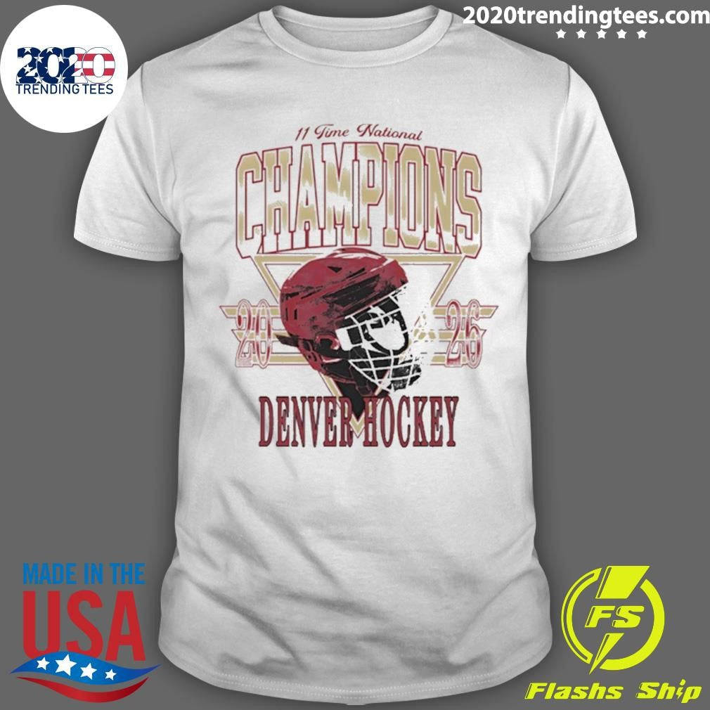 Denver Pioneers Mens Ice Hockey 11 Time National Champions 2026 Helmets Shirt Unisex T-shirt, Sweatshirt, Hoodie, Long Sleeve Tee - T-Shirt, Sweatshirt, Hoodie