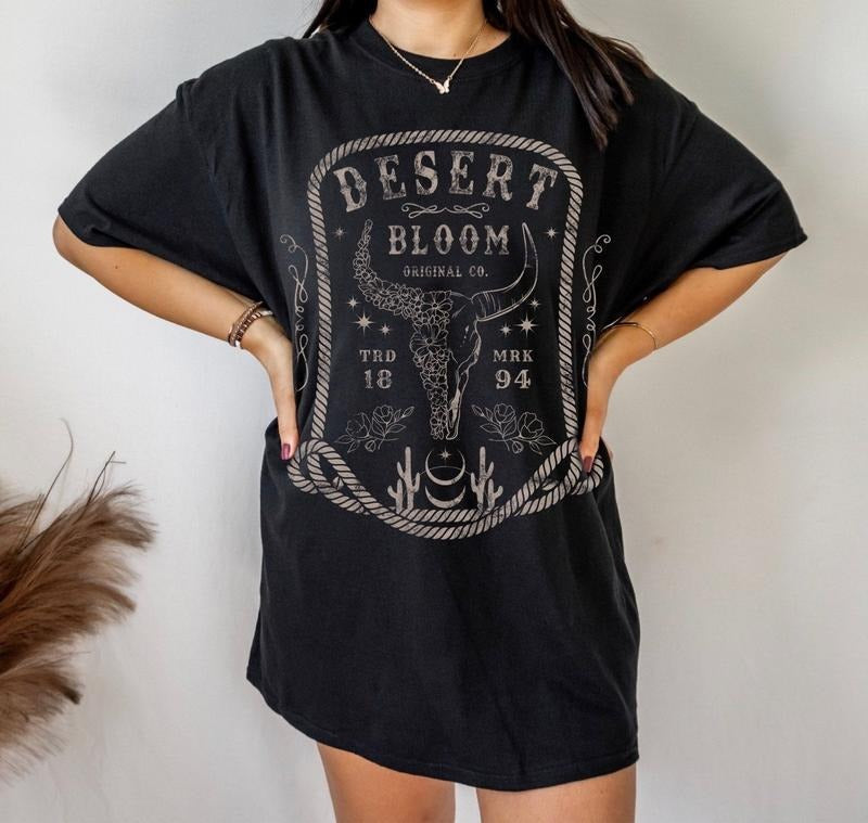 Desert Bloom Western Wild Flower Shirt Bull Skull Shirt Vintage Inspired Southwest Shirt Distressed Country Music Trending Funny Quote Shirt T-Shirts, Hoodie, Sweatshirt - T-Shirt, Sweatshirt, Hoodie