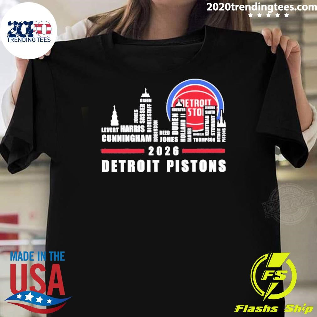 Detroit Pistons 2026 City Skyline Graphic Shirt Unisex T-shirt, Sweatshirt, Hoodie, Long Sleeve Tee - T-Shirt, Sweatshirt, Hoodie