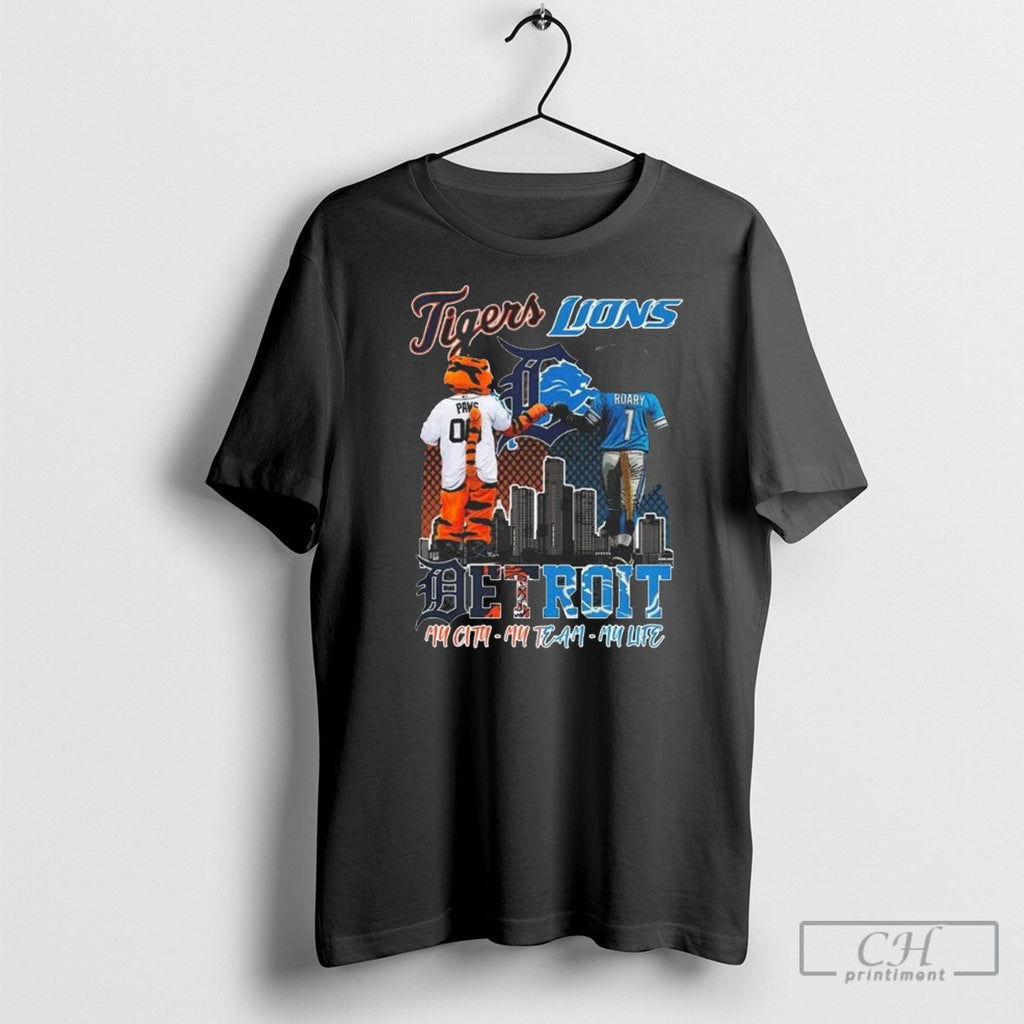 Detroit Tigers And Lions Mascot Sporty 2025 My City My Team My Life Shirt Sweater Unisex T-shirt, Sweatshirt, Hoodie, Long Sleeve Tee - T-Shirt, Sweatshirt, Hoodie