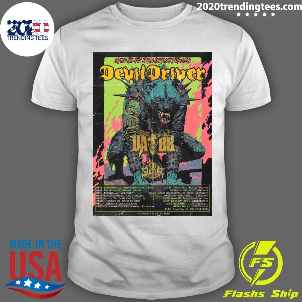 DevilDriver Strike And Kill North American Tour 2026 Shirt Unisex T-shirt, Sweatshirt, Hoodie, Long Sleeve Tee - T-Shirt, Sweatshirt, Hoodie
