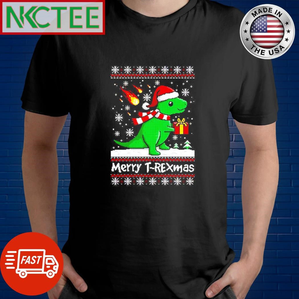 Dinosaur hold gift Merry T-Rexmas Ugly Christmas shirt Unisex T-shirt, Sweatshirt, Hoodie, Long Sleeve Tee - T-Shirt, Sweatshirt, Hoodie