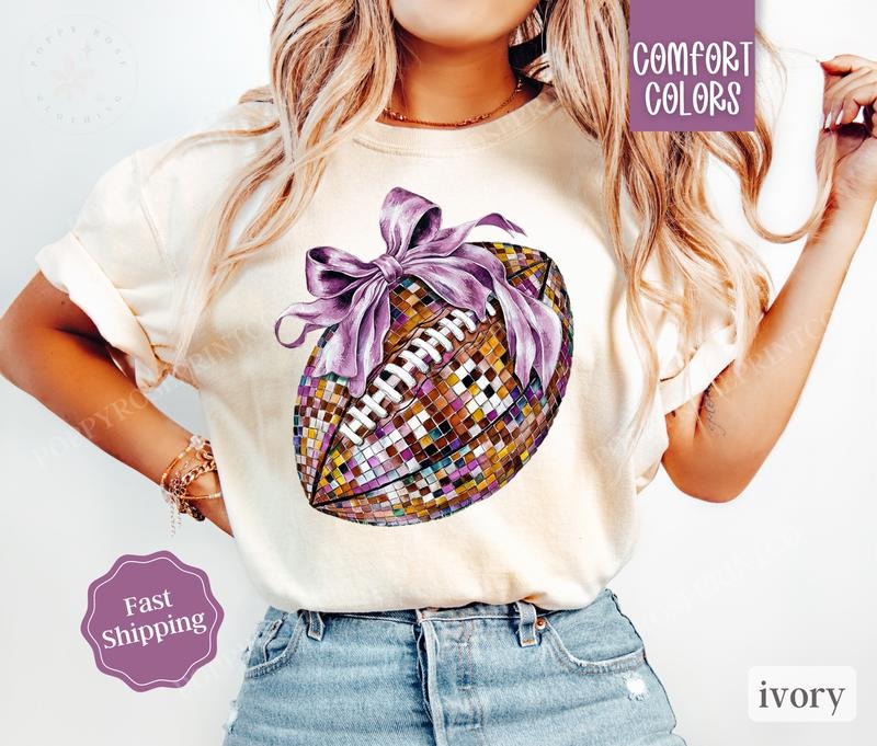 Disco Football Bow Shirt Comfort Colors Football Womenswear Coquette Clothingstyle{N002}2 T-Shirts, Hoodie, Sweatshirt - T-Shirt, Sweatshirt, Hoodie