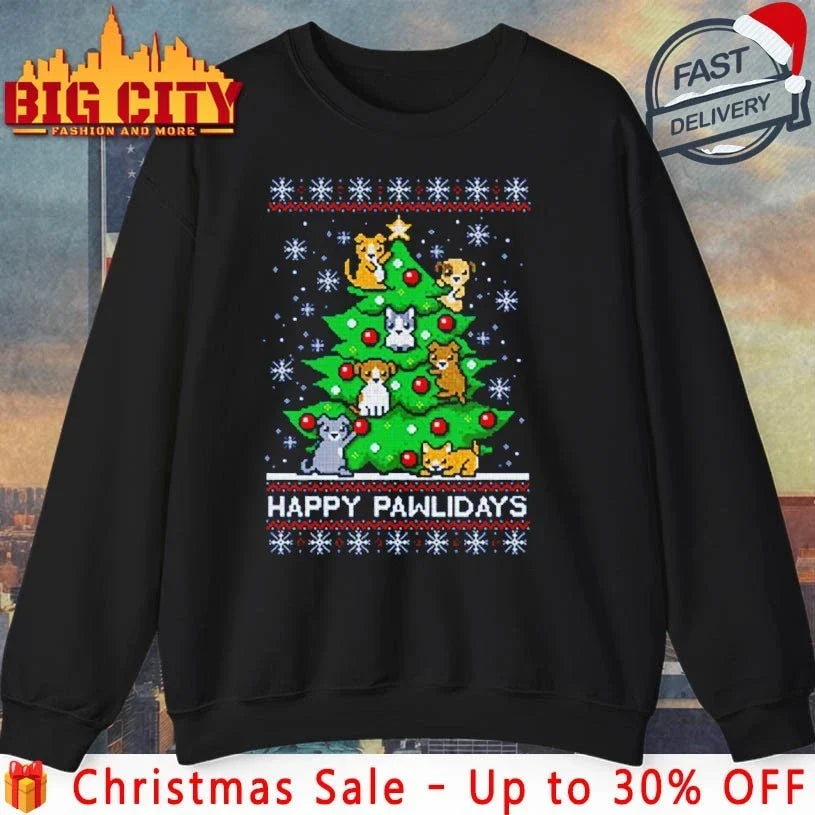 Dogs Happy Pawlidays Ugly Christmas shirt Unisex T-shirt, Sweatshirt, Hoodie, Long Sleeve Tee - T-Shirt, Sweatshirt, Hoodie