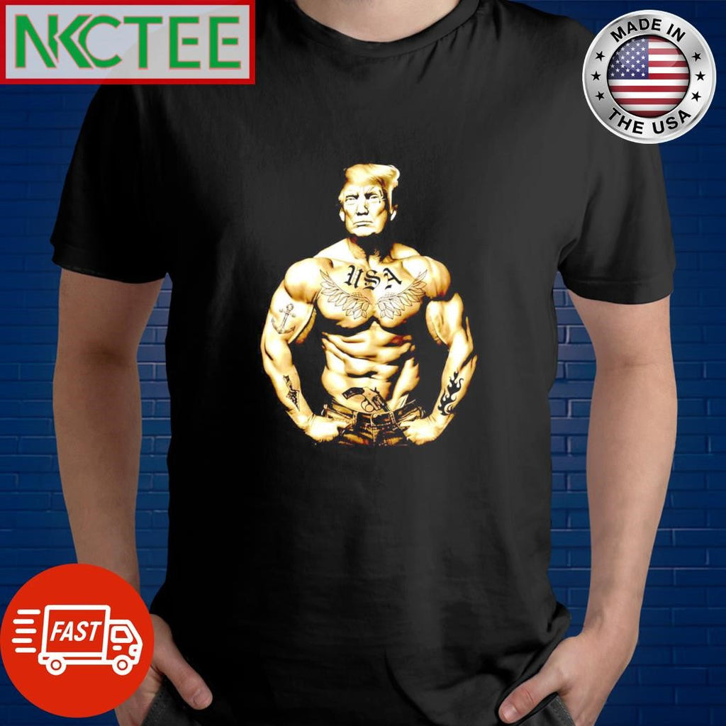 Donald Trump gymer Muscle Workout Tattoo Supporter 2024 shirt Unisex T-shirt, Sweatshirt, Hoodie, Long Sleeve Tee - T-Shirt, Sweatshirt, Hoodie