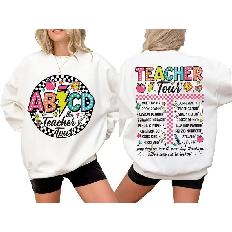 Double Sided Retro Teacher Tour ABCD Teacher Tour Back School Shirt End Year Shirt Teacher Teacher Elementary School T-Shirts, Hoodie, Sweatshirt - T-Shirt, Sweatshirt, Hoodie
