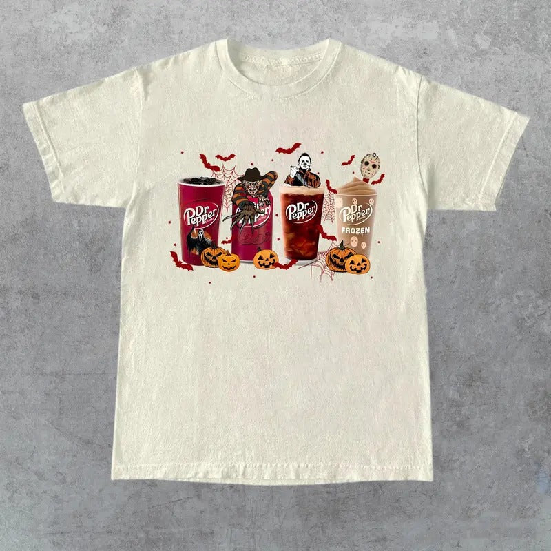 Dr Pepper Horror Shirt Horror Movie Characters Shirt Halloween Spooky Season Halloween 2024 T-Shirts, Hoodie, Sweatshirt - T-Shirt, Sweatshirt, Hoodie