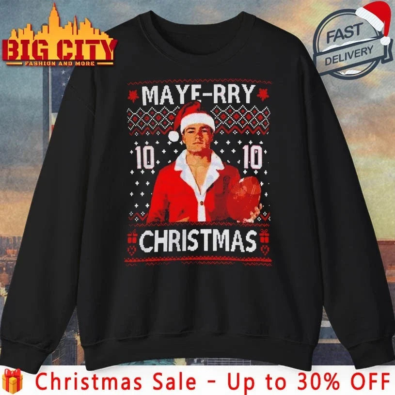 Drake Maye Maye-rry Christmas ugly shirt Unisex T-shirt, Sweatshirt, Hoodie, Long Sleeve Tee - T-Shirt, Sweatshirt, Hoodie