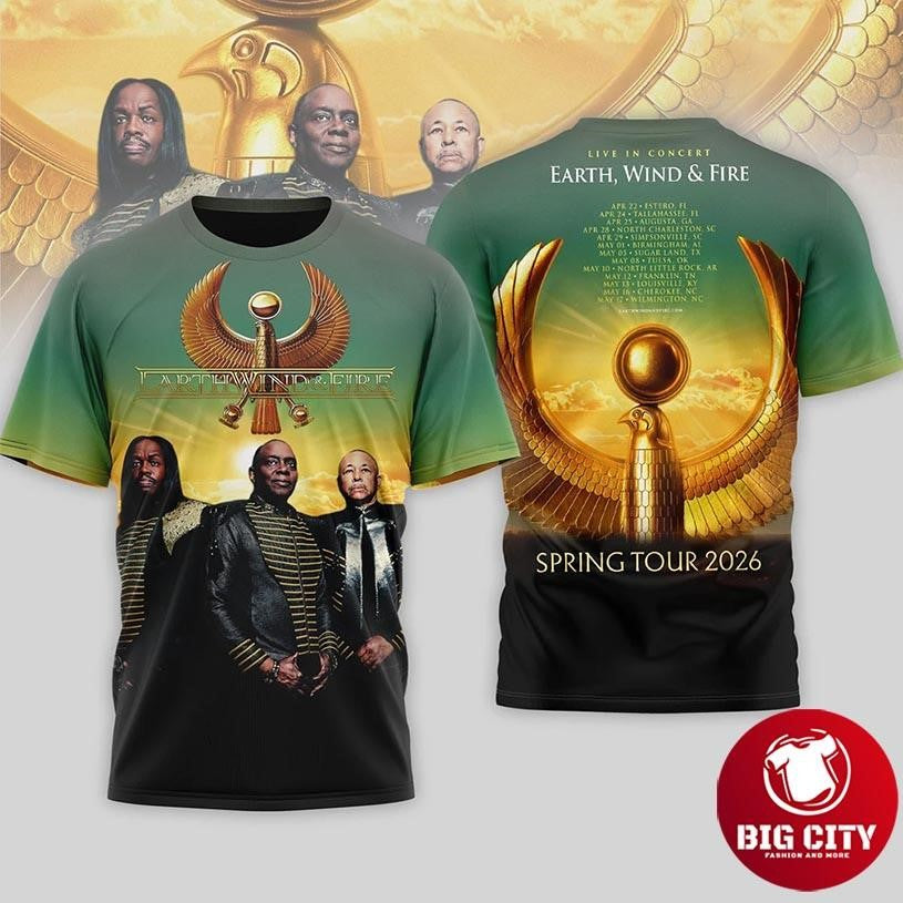 Earth Wind And Fire 2026 Tour Shirt Spring Tour Dates Two Sided Shirt Unisex T-shirt, Sweatshirt, Hoodie, Long Sleeve Tee - T-Shirt, Sweatshirt, Hoodie