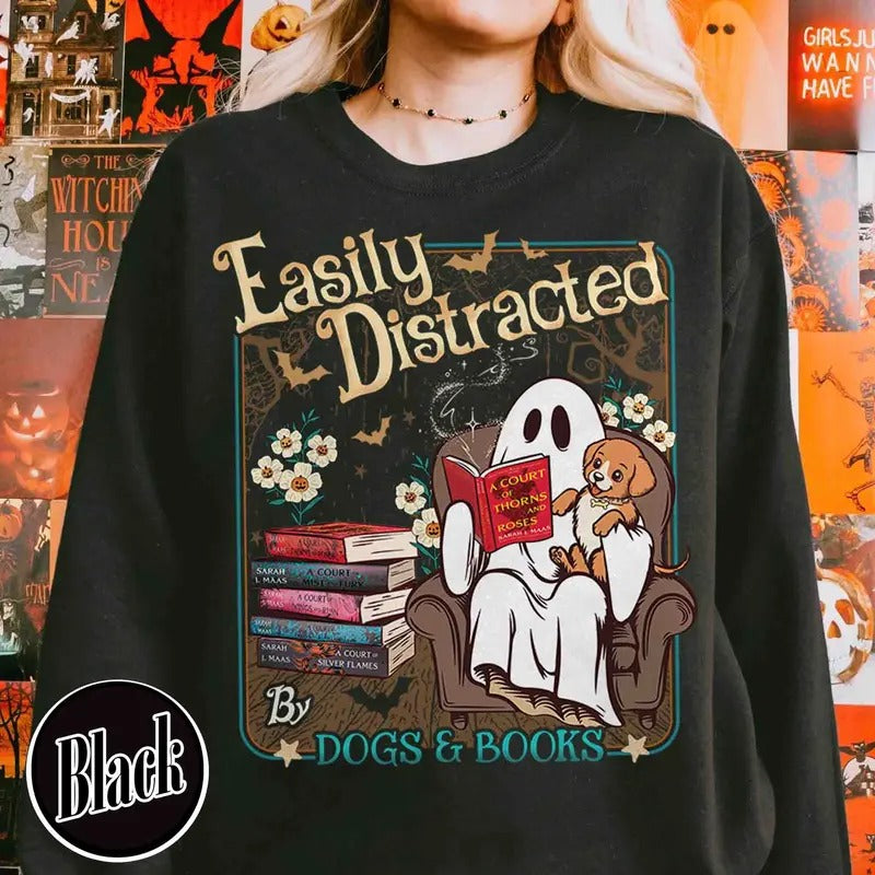 Easily Distracted Dogs Books Books Dogs Shirt Ghost Reading Books Shirt Halloween Little Ghost Shirt Book Lover Ghost T-Shirts, Hoodie, Sweatshirt - T-Shirt, Sweatshirt, Hoodie