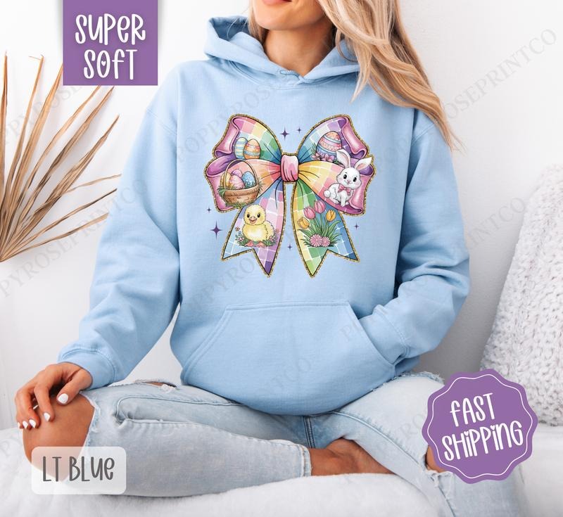 Easter Bow 1 Coquette Easter Cute Religious Hooded T-Shirts, Hoodie, Sweatshirt - T-Shirt, Sweatshirt, Hoodie