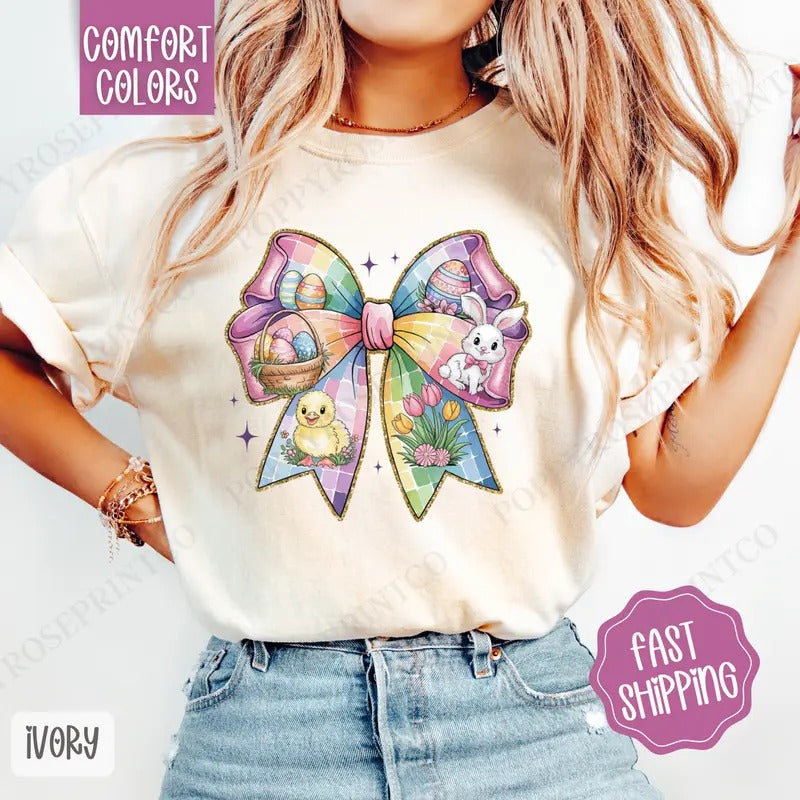 Easter Bow 1 Shirt Comfort Colors Coquette Easter Religious Her T-Shirts, Hoodie, Sweatshirt - T-Shirt, Sweatshirt, Hoodie