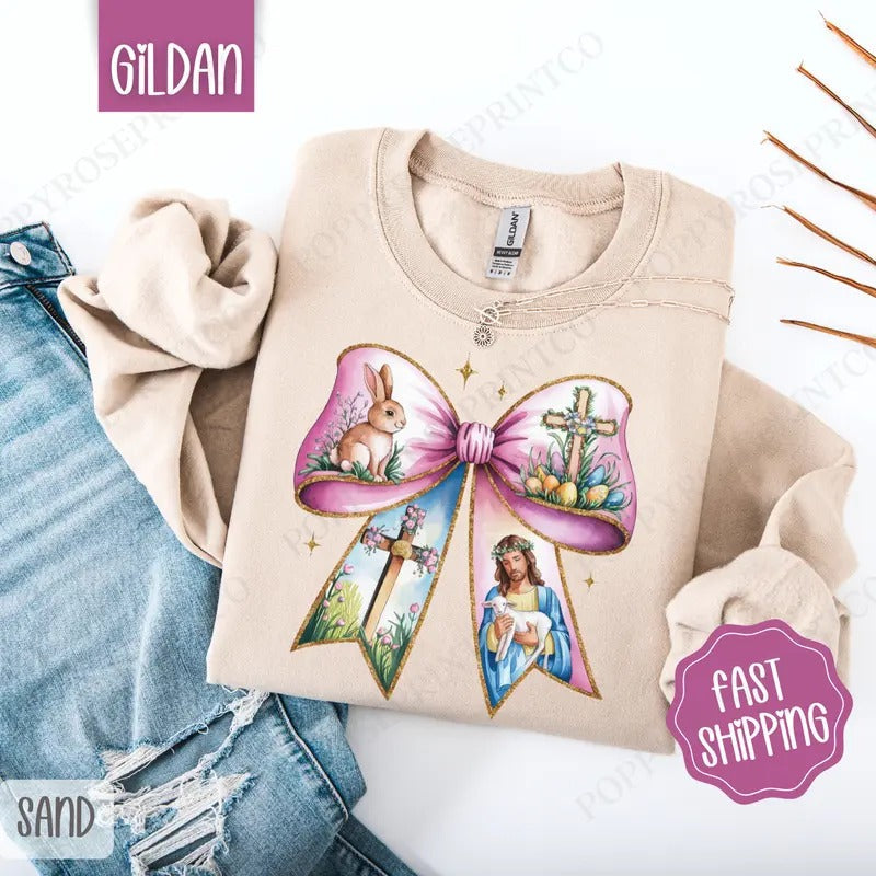 Easter Bow 2 Coquette Easter Religious Her T-Shirts, Hoodie, Sweatshirt - T-Shirt, Sweatshirt, Hoodie