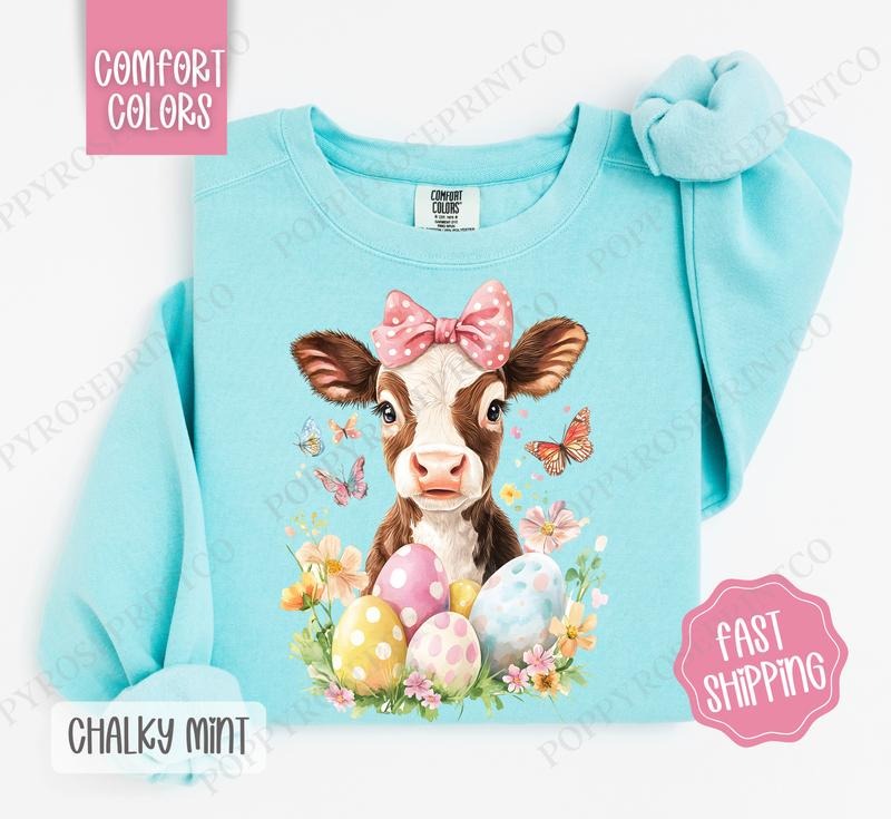Easter Highland Cow Comfort Colors Cow Cute Easter T-Shirts, Hoodie, Sweatshirt - T-Shirt, Sweatshirt, Hoodie