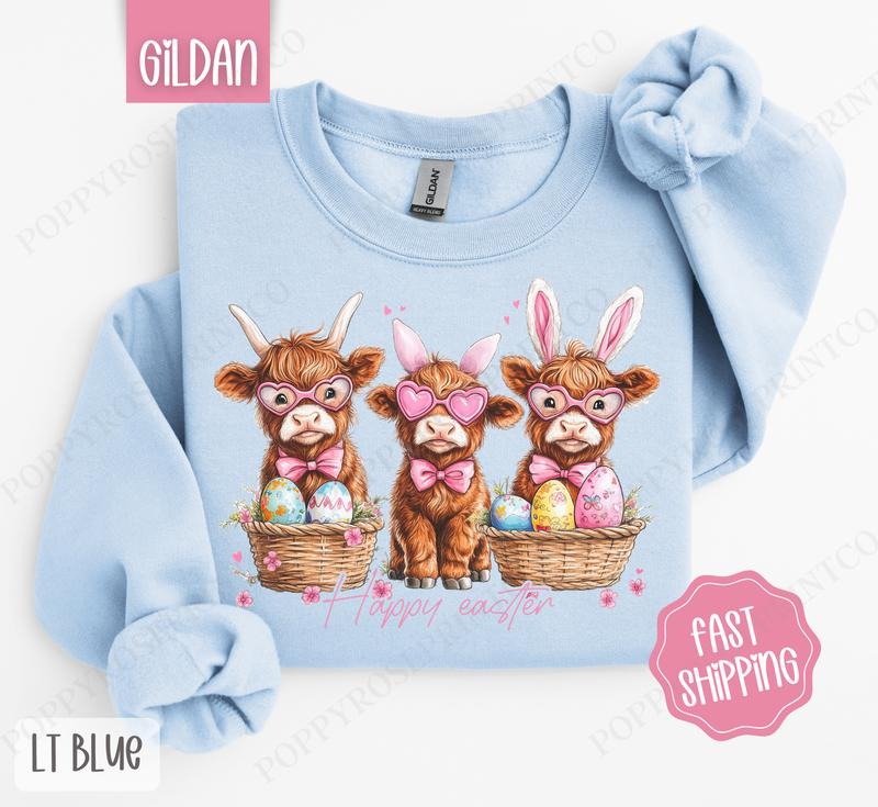 Easter Highland Cow Cute Easter Cow Her T-Shirts, Hoodie, Sweatshirt - T-Shirt, Sweatshirt, Hoodie