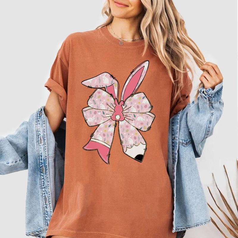 Easter Teacher Shirt Bunny Ear Bow Pencil Cute Spring Classroom Teacher Easter T-Shirts, Hoodie, Sweatshirt - T-Shirt, Sweatshirt, Hoodie