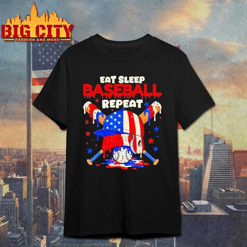 Eat Sleep Baseball Repeat Funny Ice Cream Drip Crossed Bats Shirt Unisex T-shirt, Sweatshirt, Hoodie, Long Sleeve Tee - T-Shirt, Sweatshirt, Hoodie