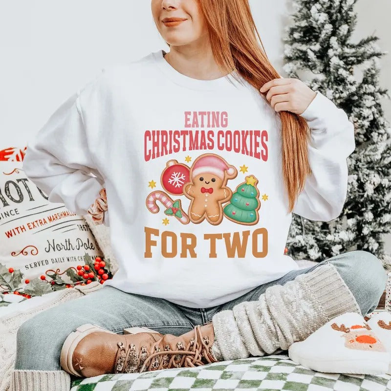 Eating Cookies Two Pregnancy Announcement Maternity Fabric T-Shirts, Hoodie, Sweatshirt - T-Shirt, Sweatshirt, Hoodie