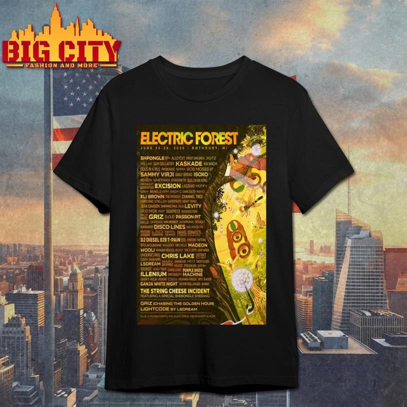 Electric Forest Rothbury, MI June 25-28 2026 Concert Poster Shirt Unisex T-shirt, Sweatshirt, Hoodie, Long Sleeve Tee - T-Shirt, Sweatshirt, Hoodie