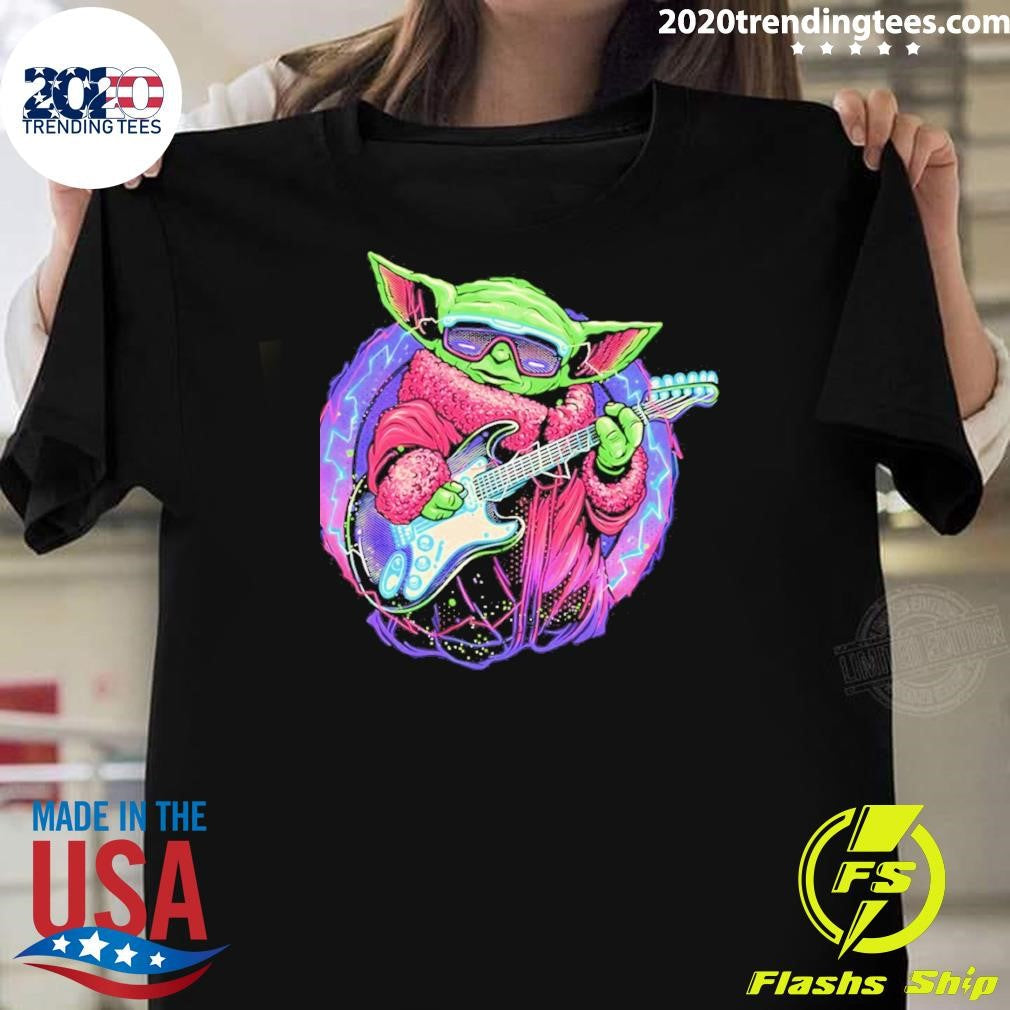 Electric Galaxy Grogu With A Guitar Shirt Unisex T-shirt, Sweatshirt, Hoodie, Long Sleeve Tee - T-Shirt, Sweatshirt, Hoodie