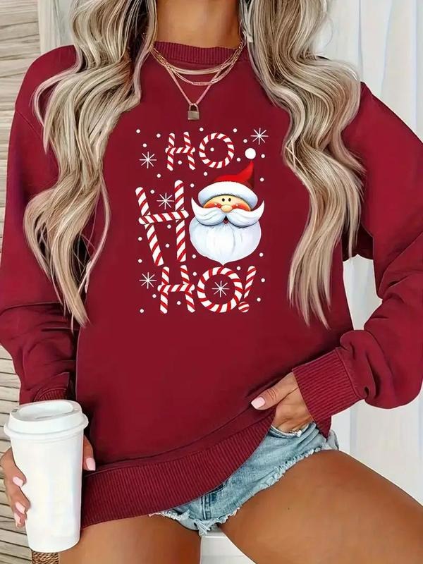 Y2K Cartoon Santa Pattern Round Neck Knit Fabric Polyester Casual Thermal Lining Top T-Shirts, Hoodie, Sweatshirt - T-Shirt, Sweatshirt, Hoodie