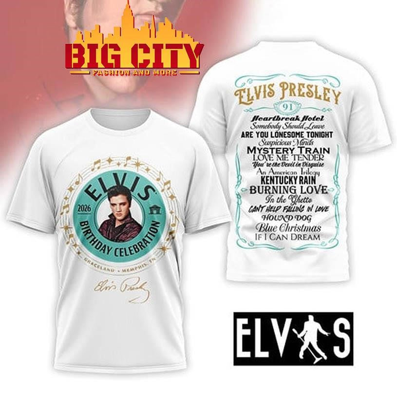 Elvis Presley 2026 Brithday Celebration Two Sided Shirt Unisex T-shirt, Sweatshirt, Hoodie, Long Sleeve Tee - T-Shirt, Sweatshirt, Hoodie