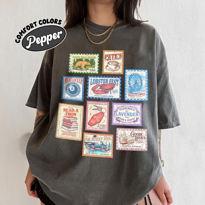 Emily Henry Books Stamp Shirt Comfort Colors Beach Read Shirt Sunshine Falls Shirt Happy Place Inspired Shirt Book Lovers T-Shirts, Hoodie, Sweatshirt - T-Shirt, Sweatshirt, Hoodie