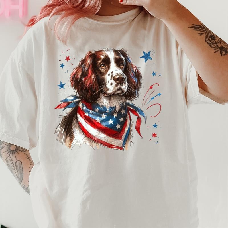 English Springer Patriotic Dog Shirt ~ Relaxed Fit Printed USA Womenswear Casual Comfort Cotton Top Athletic Boho Chic T-Shirts, Hoodie, Sweatshirt - T-Shirt, Sweatshirt, Hoodie