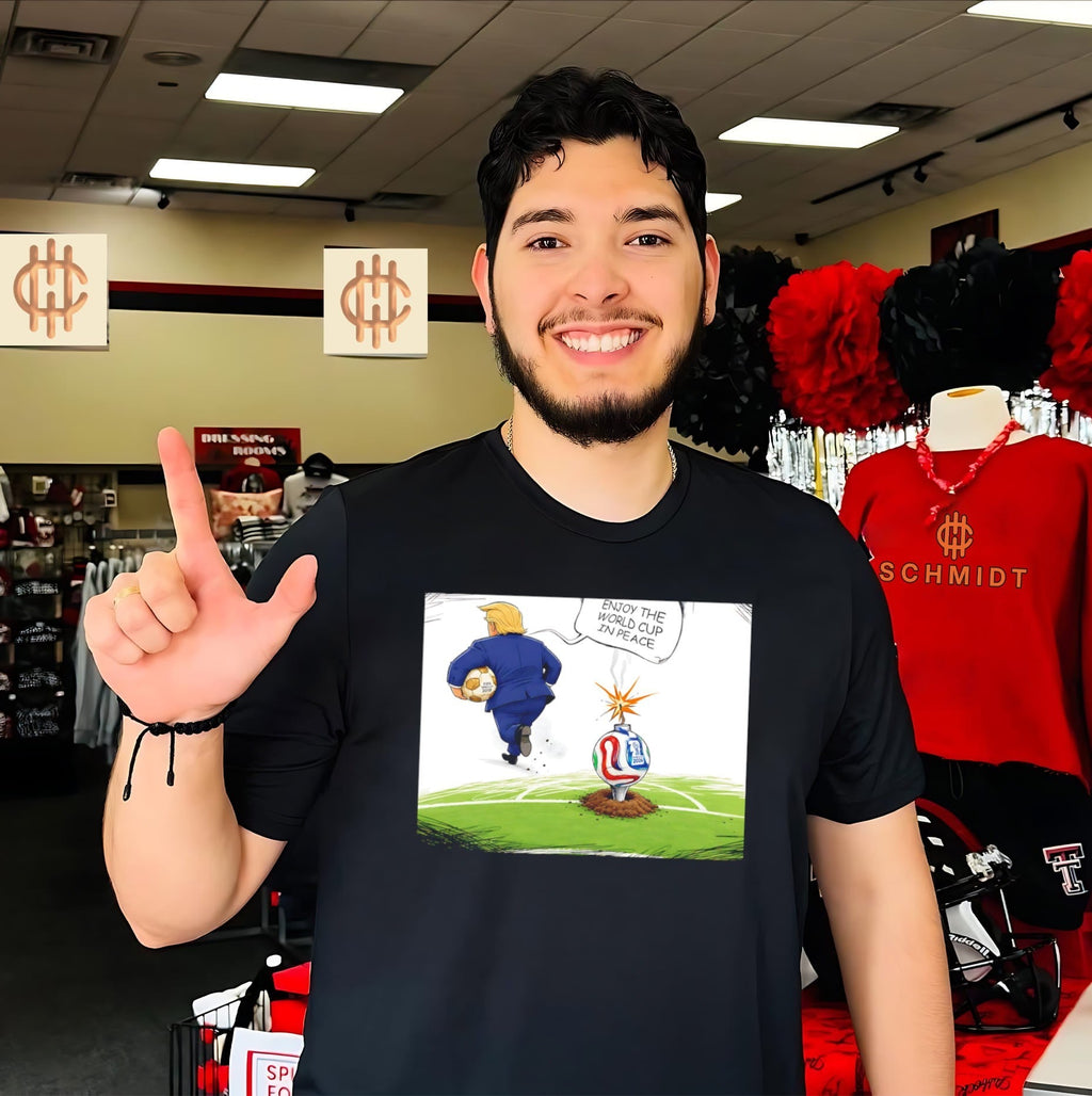 Enjoy the World Cup in peace running away Trump graphic shirt Unisex T-shirt, Sweatshirt, Hoodie, Long Sleeve Tee - T-Shirt, Sweatshirt, Hoodie
