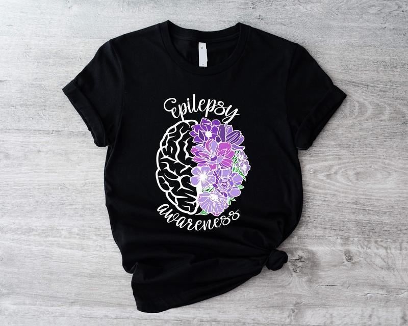 Epilepsy Awareness Floral Brain Epilepsy Survivor Shirt Motivational Purple Ribbon Short Sleeve Neurodiversity Epilepsy Fighter T-Shirts, Hoodie, Sweatshirt - T-Shirt, Sweatshirt, Hoodie