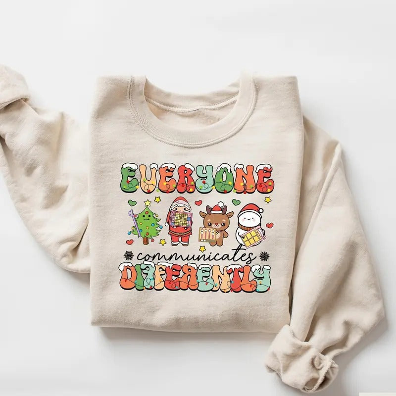 Everyone Communicate Differently Shirt SLP Speech Therapist Autism Awareness Classic Cotton T-Shirts, Hoodie, Sweatshirt - T-Shirt, Sweatshirt, Hoodie