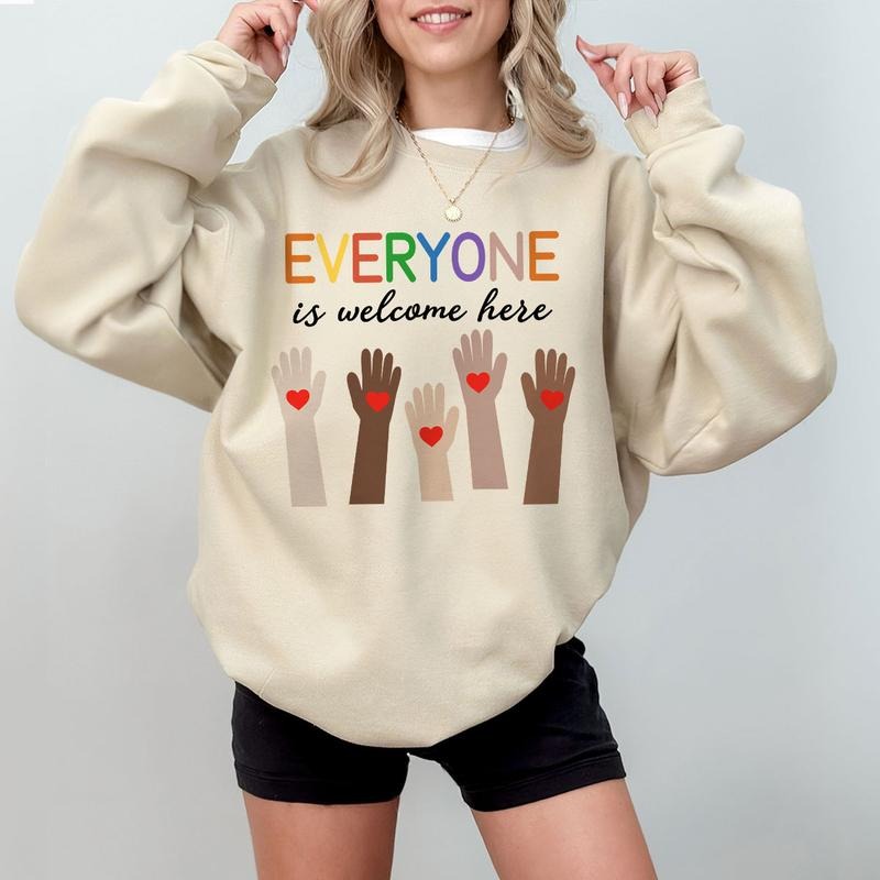 Everyone Is Welcome Here Shirt Education Teacher Inclusive Counselor Classroom Kindness Shirt T-Shirts, Hoodie, Sweatshirt - T-Shirt, Sweatshirt, Hoodie