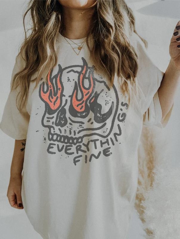 Everything Is Fine Vintage T ShirtTrendy Skull Rebel Rock N Roll Grunge Edgy Boho Hippie Comfort Top T-Shirts, Hoodie, Sweatshirt - T-Shirt, Sweatshirt, Hoodie