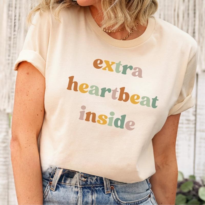 Extra Heartbeat Inside Shirt New Mom Pregnancy Announcement Her Cute Baby Announcement Shirt Pregnancy Reveal T-Shirts, Hoodie, Sweatshirt - T-Shirt, Sweatshirt, Hoodie