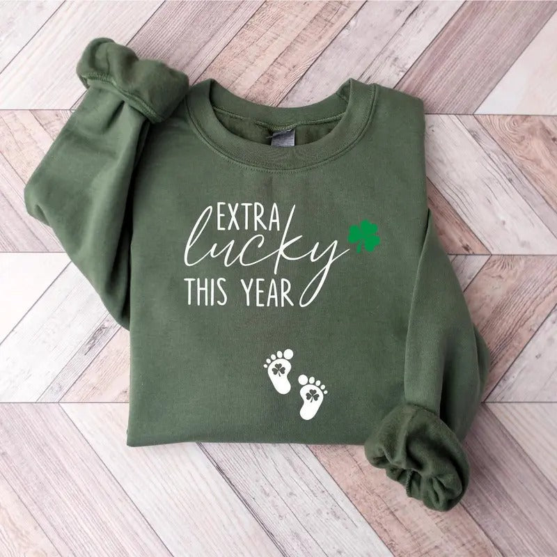 Extra Lucky This Year St Patrick'S Day Pregnancy Reveal Pregnancy Announcement Mom Be My Lucky Charm T-Shirts, Hoodie, Sweatshirt - T-Shirt, Sweatshirt, Hoodie