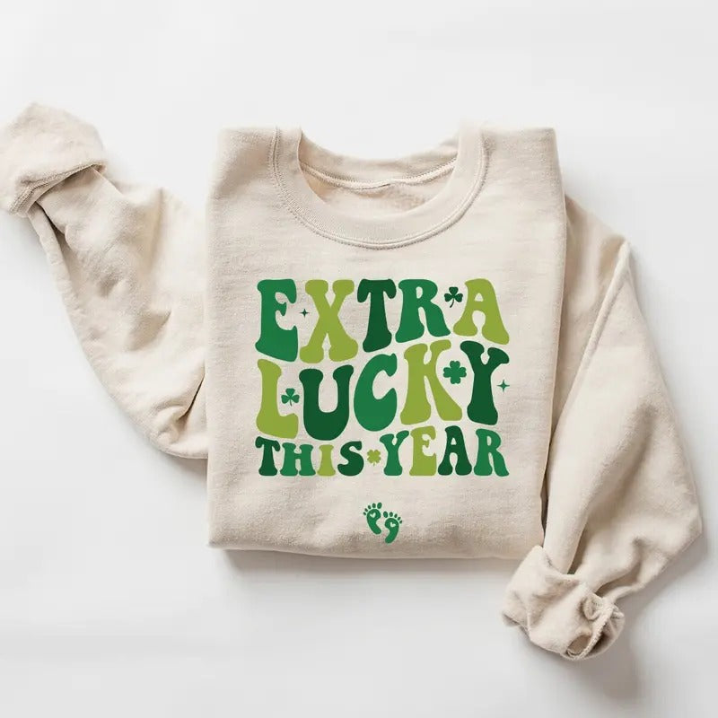 Extra Lucky This Year St Patrick'S Day Pregnancy Reveal Pregnancy Announcement Mom Be Shamrock Shirt T-Shirts, Hoodie, Sweatshirt - T-Shirt, Sweatshirt, Hoodie
