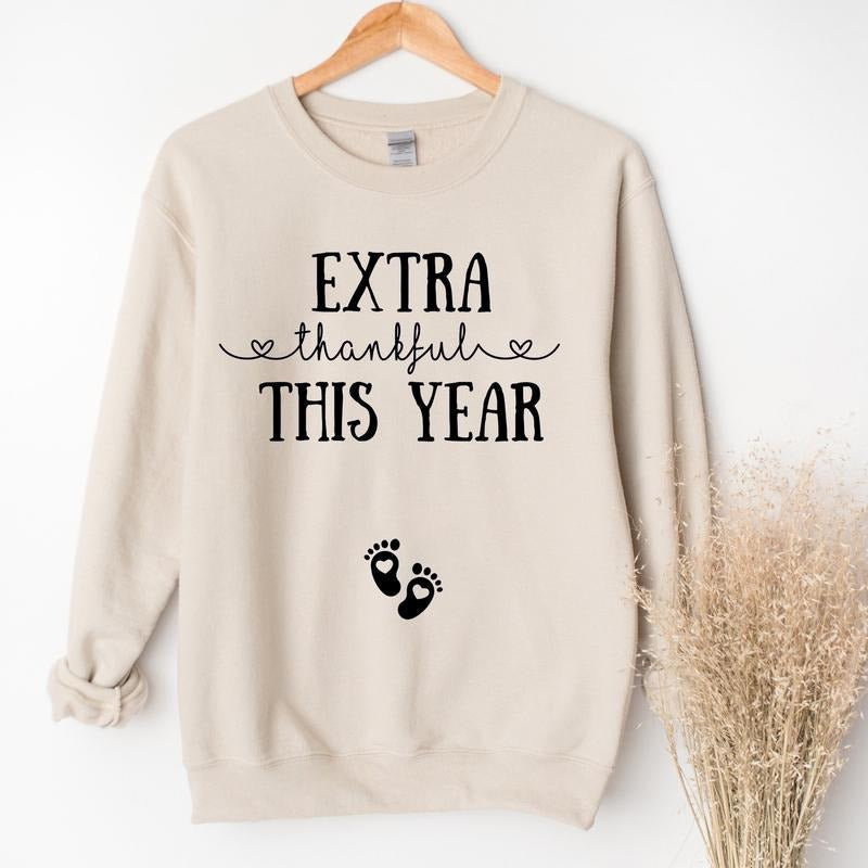 Extra Thankful This Year Thanksgiving Pregnancy Fall Thanksgiving Pregnancy Announcement Pregnancy Reveal Shirt Fall Baby Announcement Pregnancy Reveal Shirt Mom Be T-Shirts, Hoodie, Sweatshirt - T-Shirt, Sweatshirt, Hoodie