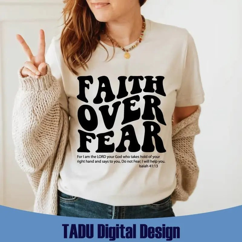 Faith Over Fear Wavy Stacked Retro Christian Bible Verse Faith Faith Over Fear Latarshia Grant T-Shirts, Hoodie, Sweatshirt - T-Shirt, Sweatshirt, Hoodie