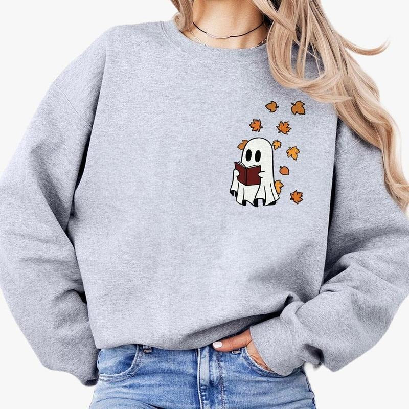 Fall Ghost Book Comfort Shirt Ghost Reading Book Under Fall Leaves Spooky Season Cute Ghost Shirt Book Lover Halloween Bookworm Fall Boo Reading Shirt Bookish Shirt Fall Top T-Shirts, Hoodie, Sweatshirt - T-Shirt, Sweatshirt, Hoodie