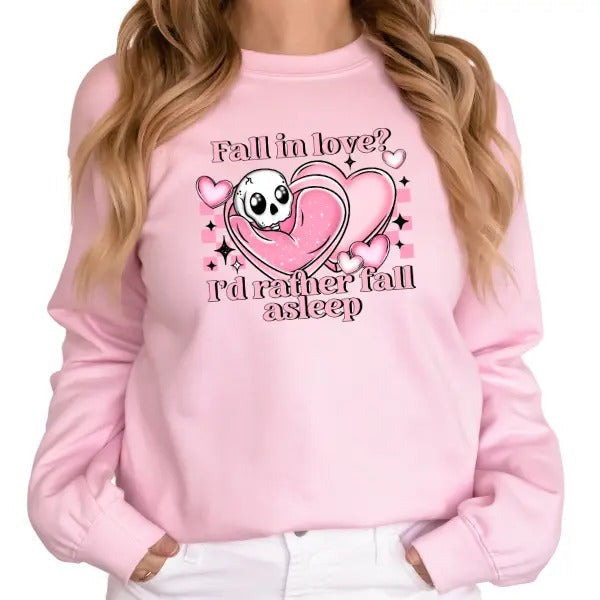 'Fall Love I'D Rather Fall Asleep' Punk Alt Grunge Goth Skeleton Casual T-Shirts, Hoodie, Sweatshirt - T-Shirt, Sweatshirt, Hoodie