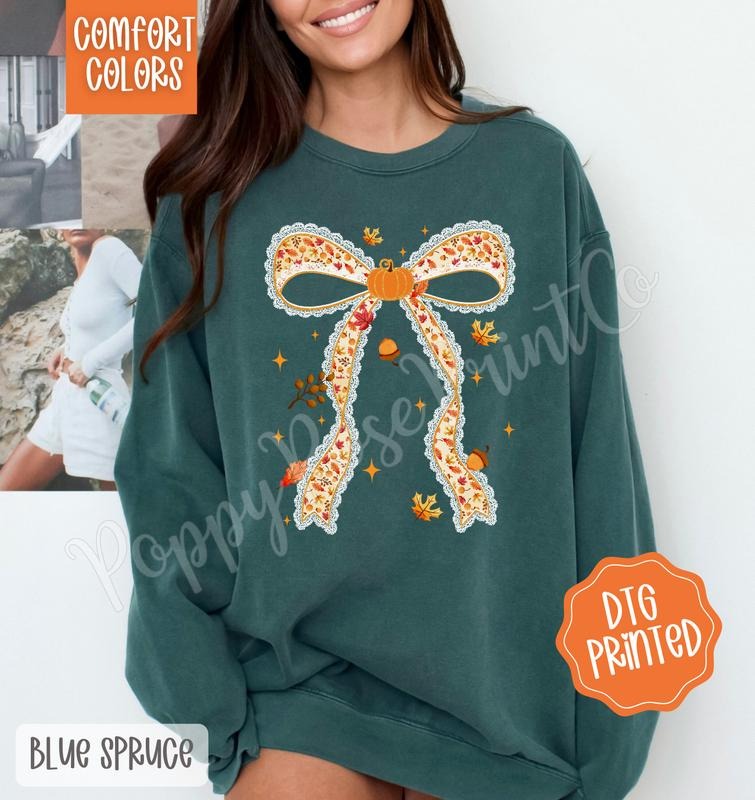 Fall Pumpkin Bow Comfort Colors Coquette Autumn T-Shirts, Hoodie, Sweatshirt - T-Shirt, Sweatshirt, Hoodie